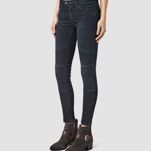All Saints Washed Black Biker Jeans Size 28